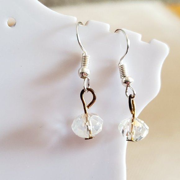 Silver Tone Hook Clear Czech Glass Dangle Earrings - Picture 2 of 3